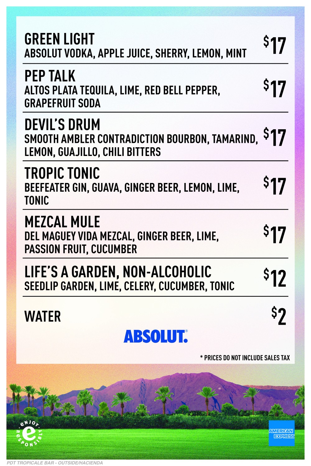 Tropicale Menu Coachella