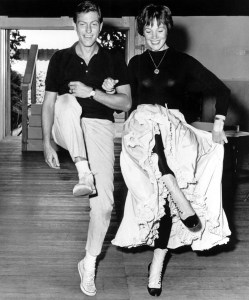Dick Van Dyke and Julie Andrews rehearsing a dance number for 'MARY POPPINS' in 1963.