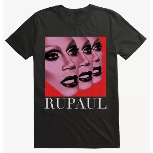 black t-shirt with rupaul's face