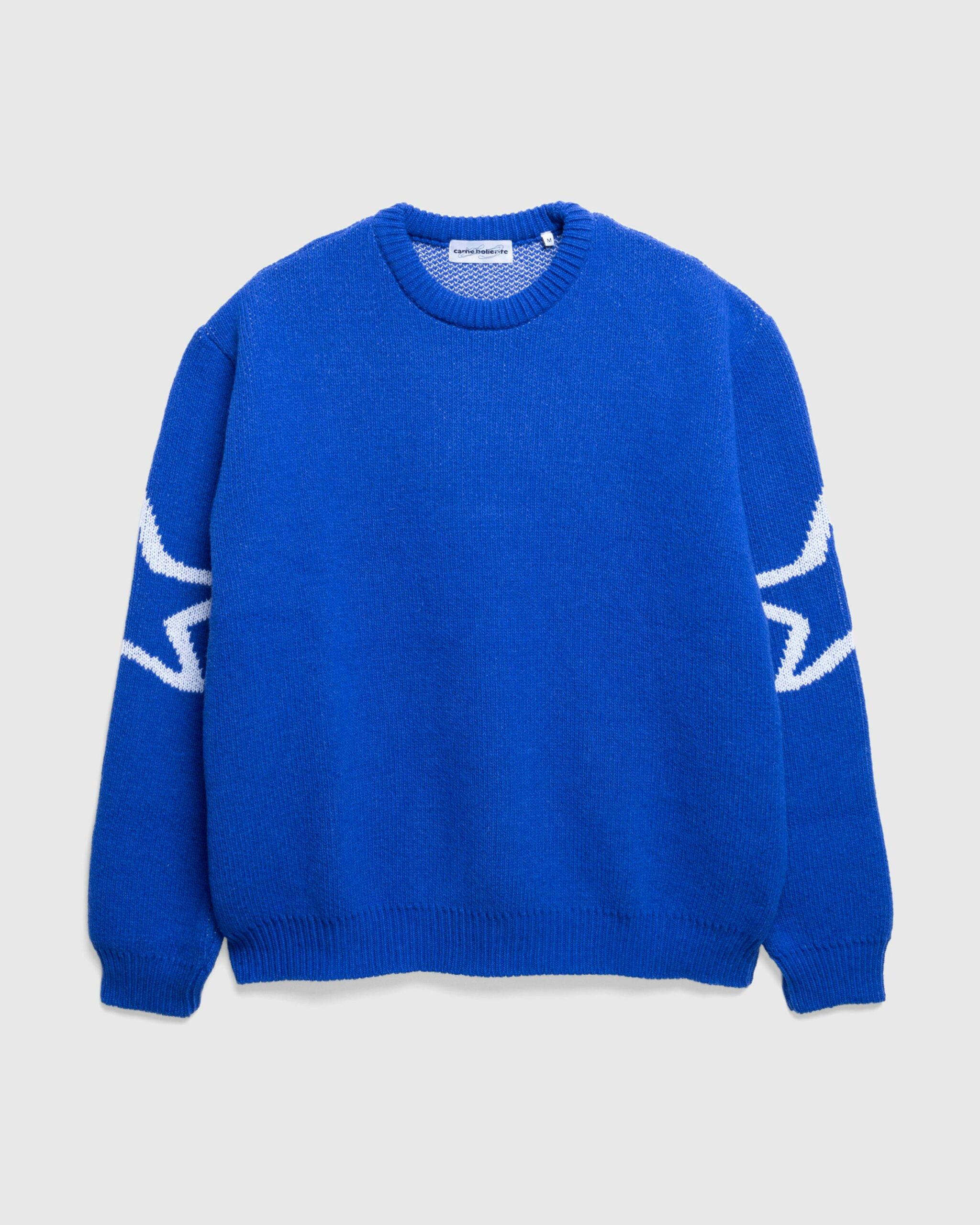 Carne Bollente – The S Word Knit Sweater Blue - Crewnecks - Blue - Image 1