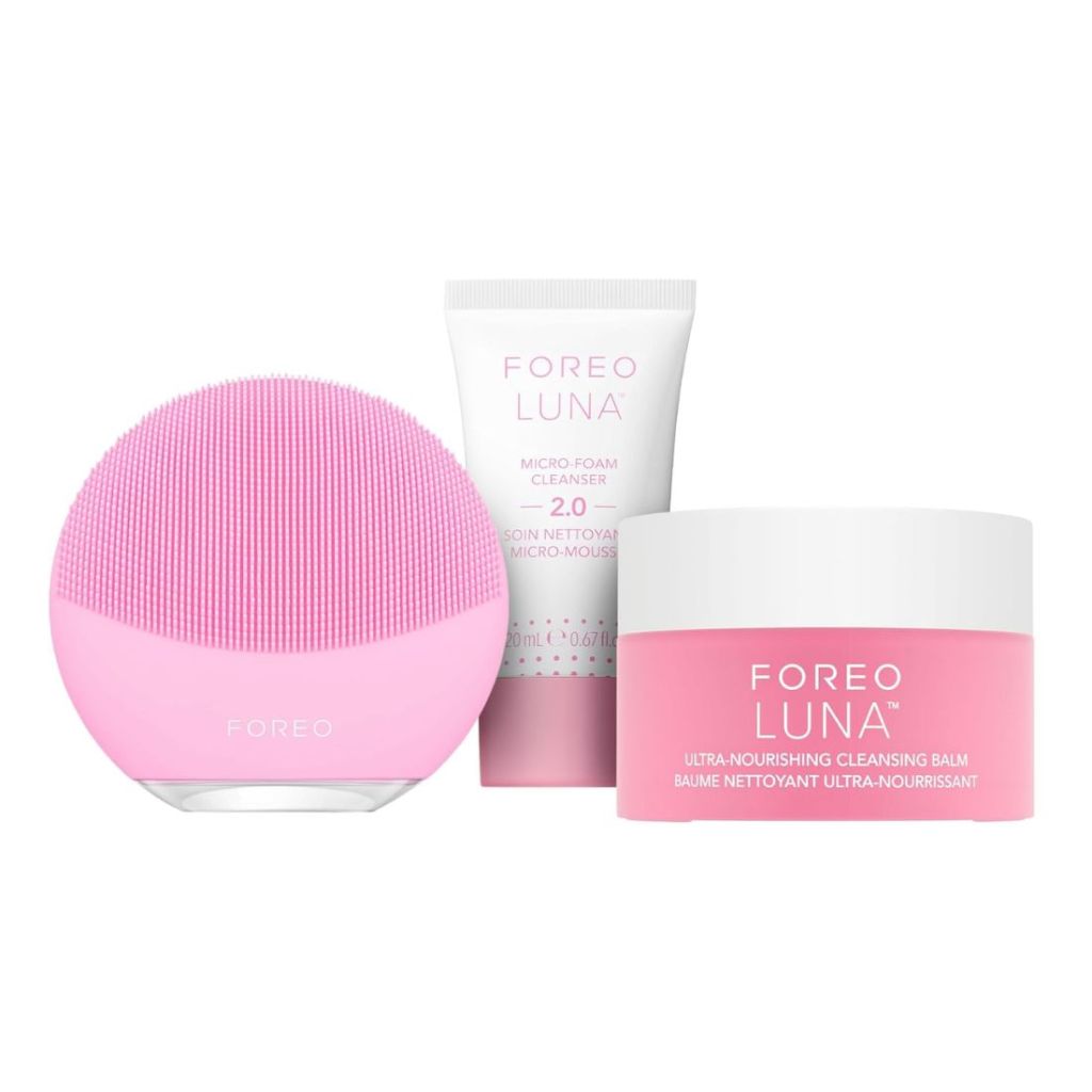 pink skincare brush with cleansing balm