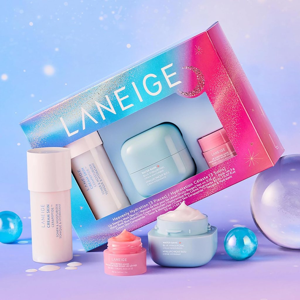 product box with laneige toner, moisturizer and lip mask